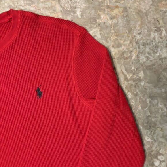 Polo Ralph Lauren Thermal Waffle Knit Shirt Adult L Large Red Preppy Pony Logo - Picture 5 of 13